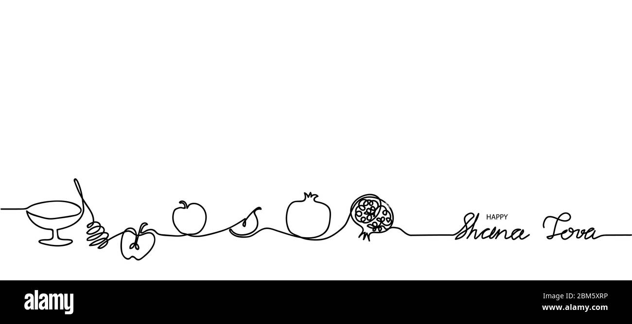 Happy Shana tova semplice banner web in bianco e nero, sfondo. Shana Tova One banner a linea continua Illustrazione Vettoriale