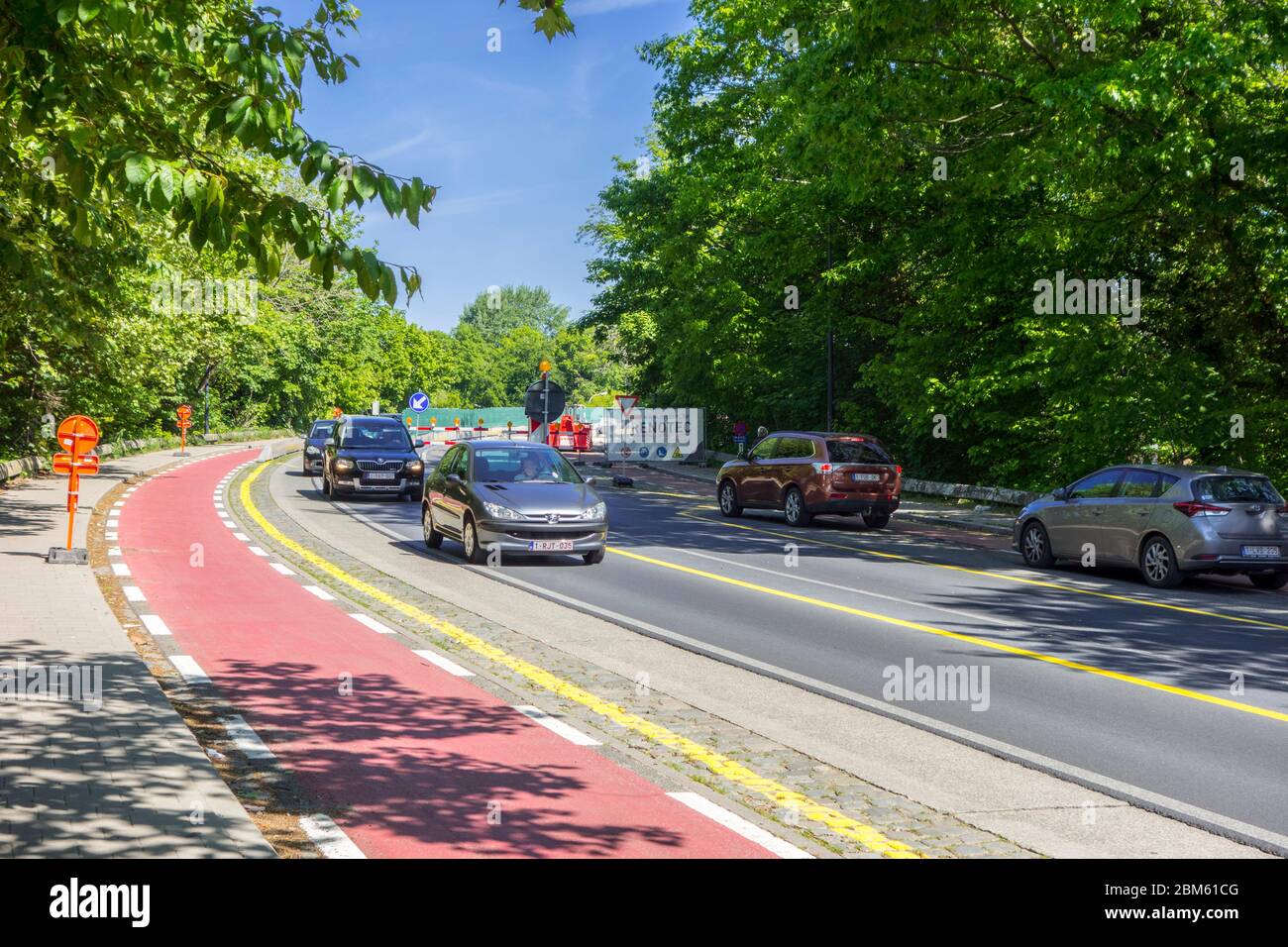 Lavori di riparazione / ristrutturazione effettuati a Mariakerkebrug, ponte 60 nel villaggio Mariakerke vicino a Gand, Fiandre Orientali, Belgio Foto Stock