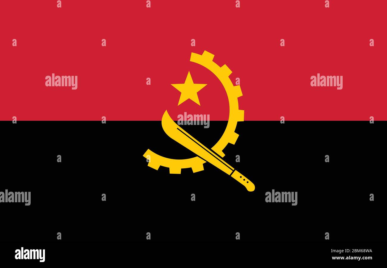 Grafico vettoriale bandiera Angola. Immagine dell'indicatore angolano rettangolare. La bandiera angolana è un simbolo di libertà, patriottismo e indipendenza. Illustrazione Vettoriale