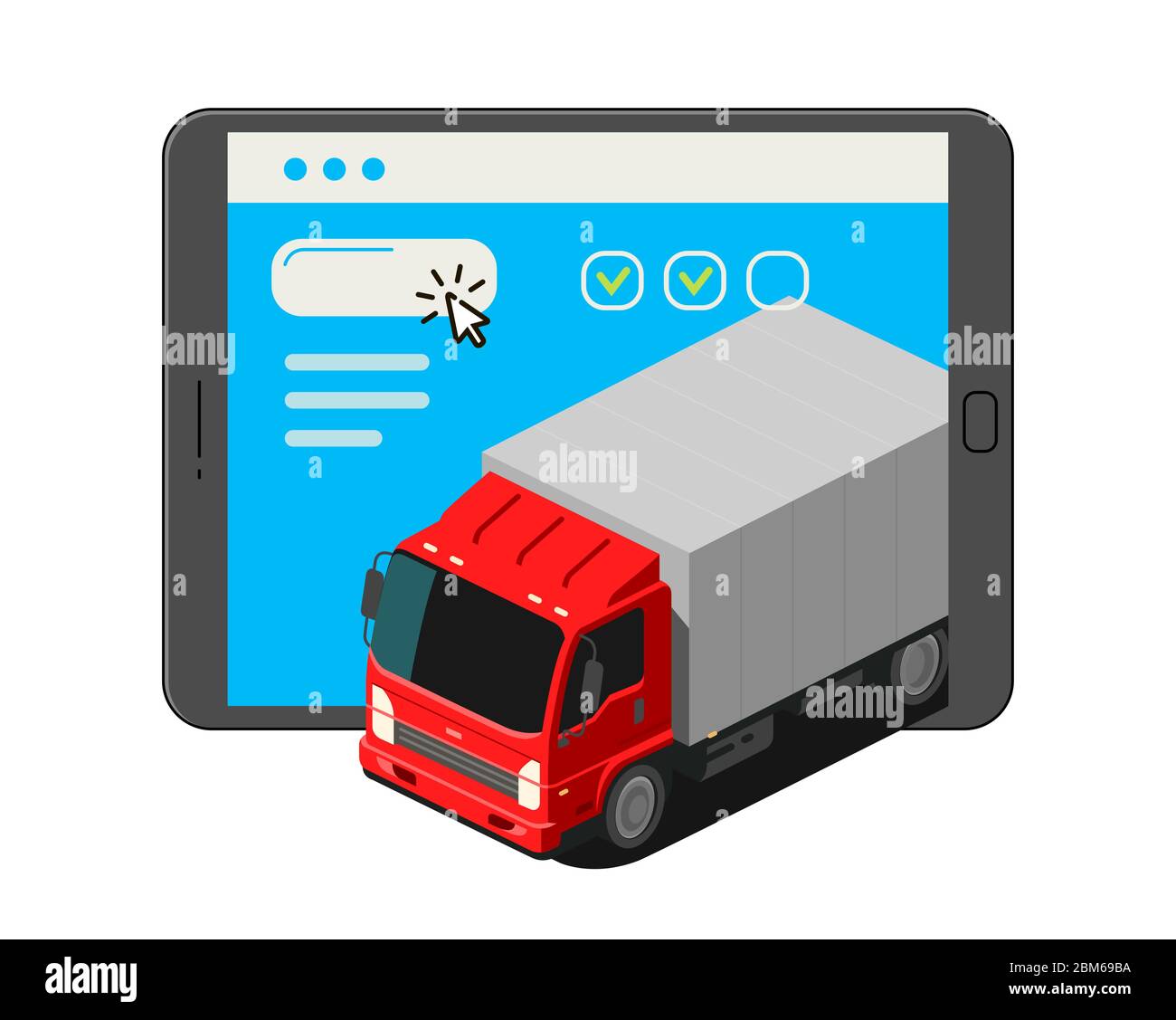 Trasporto merci, in movimento. Illustrazione vettoriale del servizio di trasporto Illustrazione Vettoriale