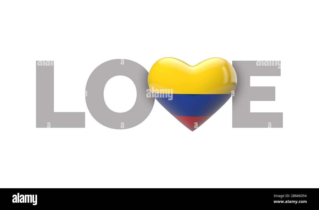 Amore Colombia cuore a forma di bandiera con parola d'amore. Rendering 3D Foto Stock