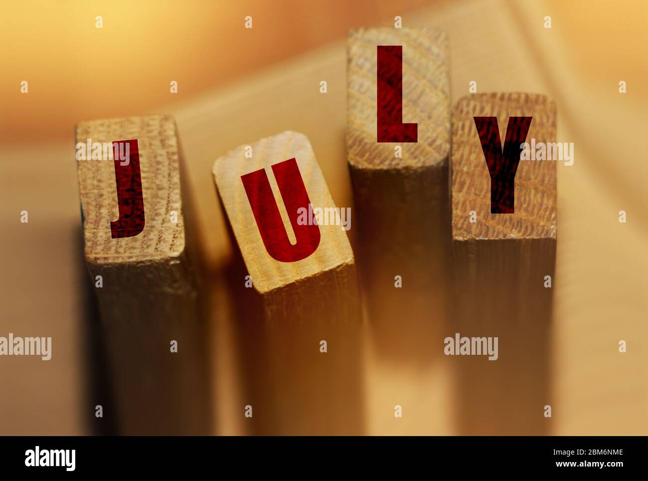 Mese di luglio su blocchi di legno. Programma eventi mese o concetto date importanti Foto Stock
