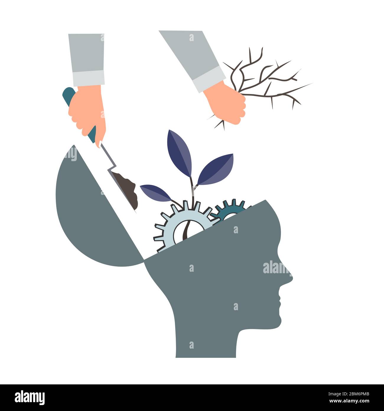 Simbolo di psicoterapia o NLP, icona di elaborazione del linguaggio naturale o di crescita mentale. Sviluppo personale e concetto di miglioramento di sé. Testa umana Illustrazione Vettoriale