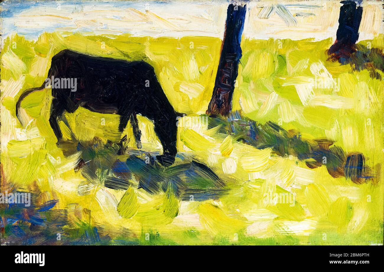 Georges Seurat, Black Cow in a Meadow, pittura, circa 1881 Foto Stock