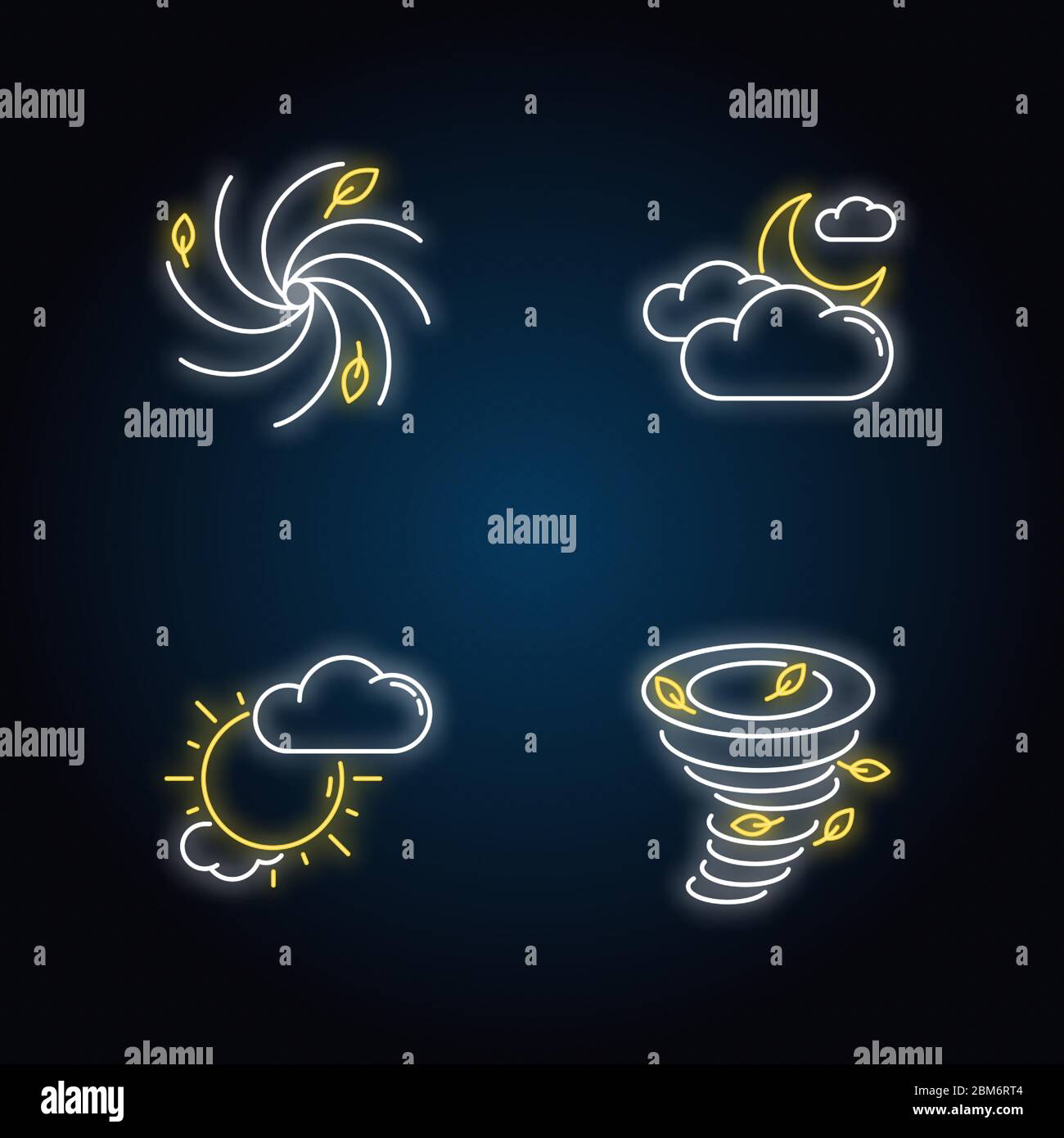 Icone delle luci al neon di avvertimento meteorologico impostate Illustrazione Vettoriale
