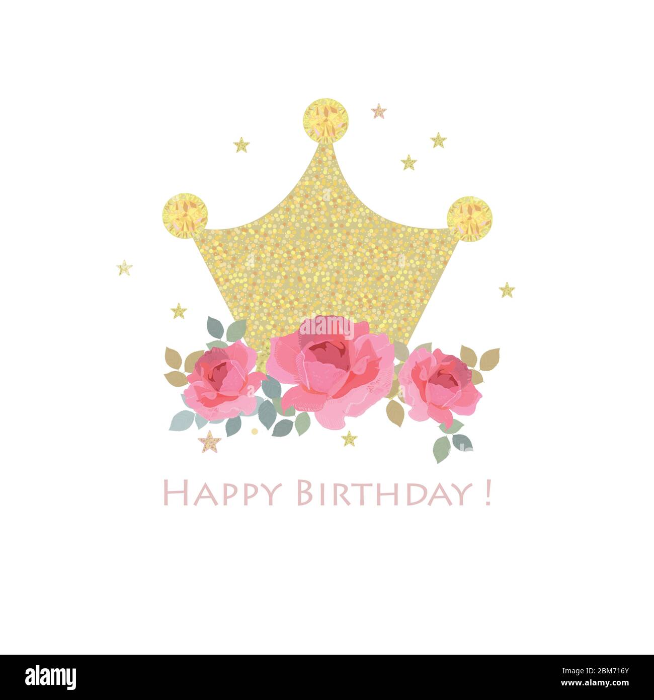 Corona luminosa con rose rosa disegnate a mano. Buon compleanno biglietto  di auguri stelle brillanti Immagine e Vettoriale - Alamy