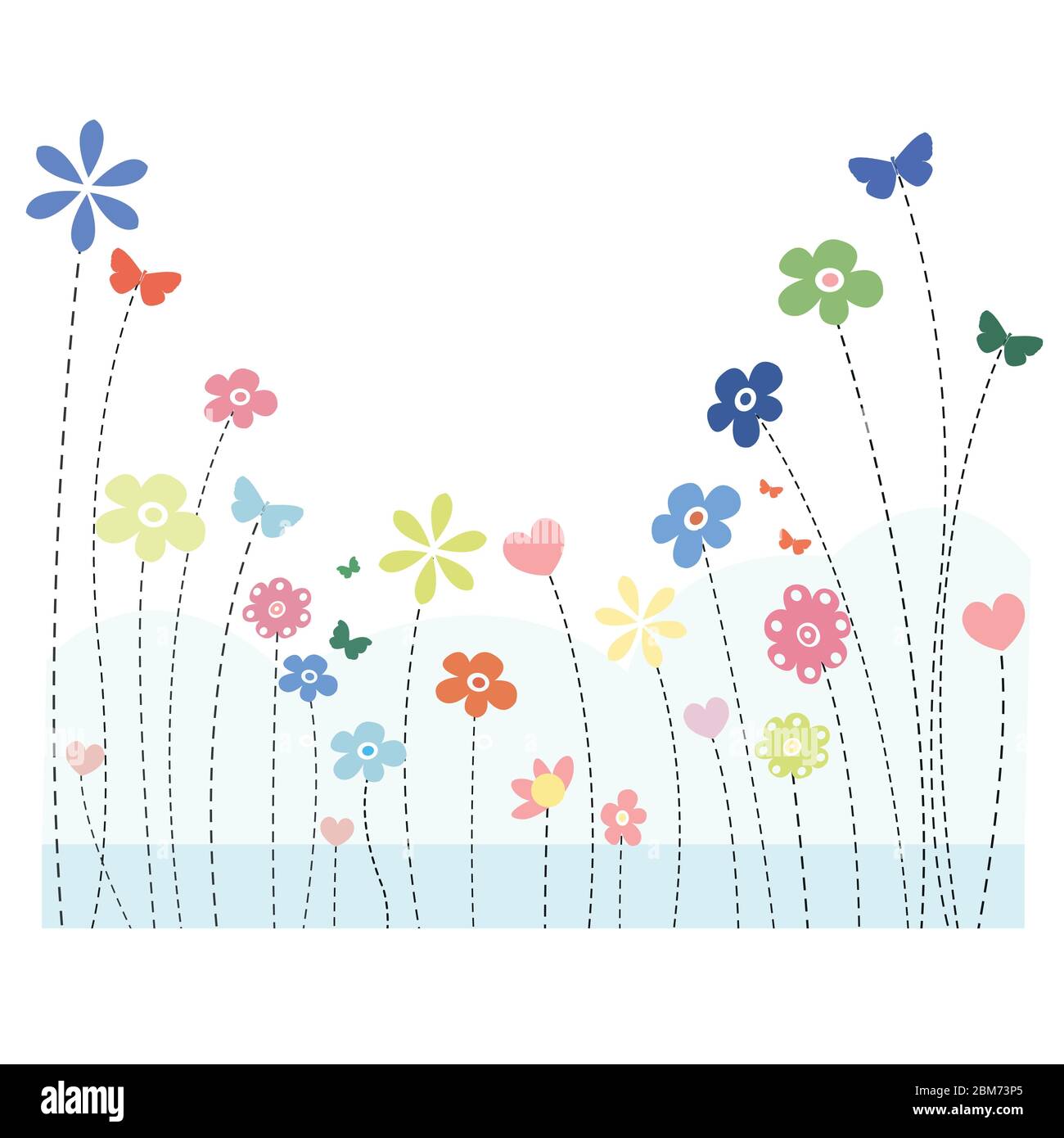 Fiori primavera. Cuore colorato, farfalla bordo disegno sfondo floreale  Immagine e Vettoriale - Alamy