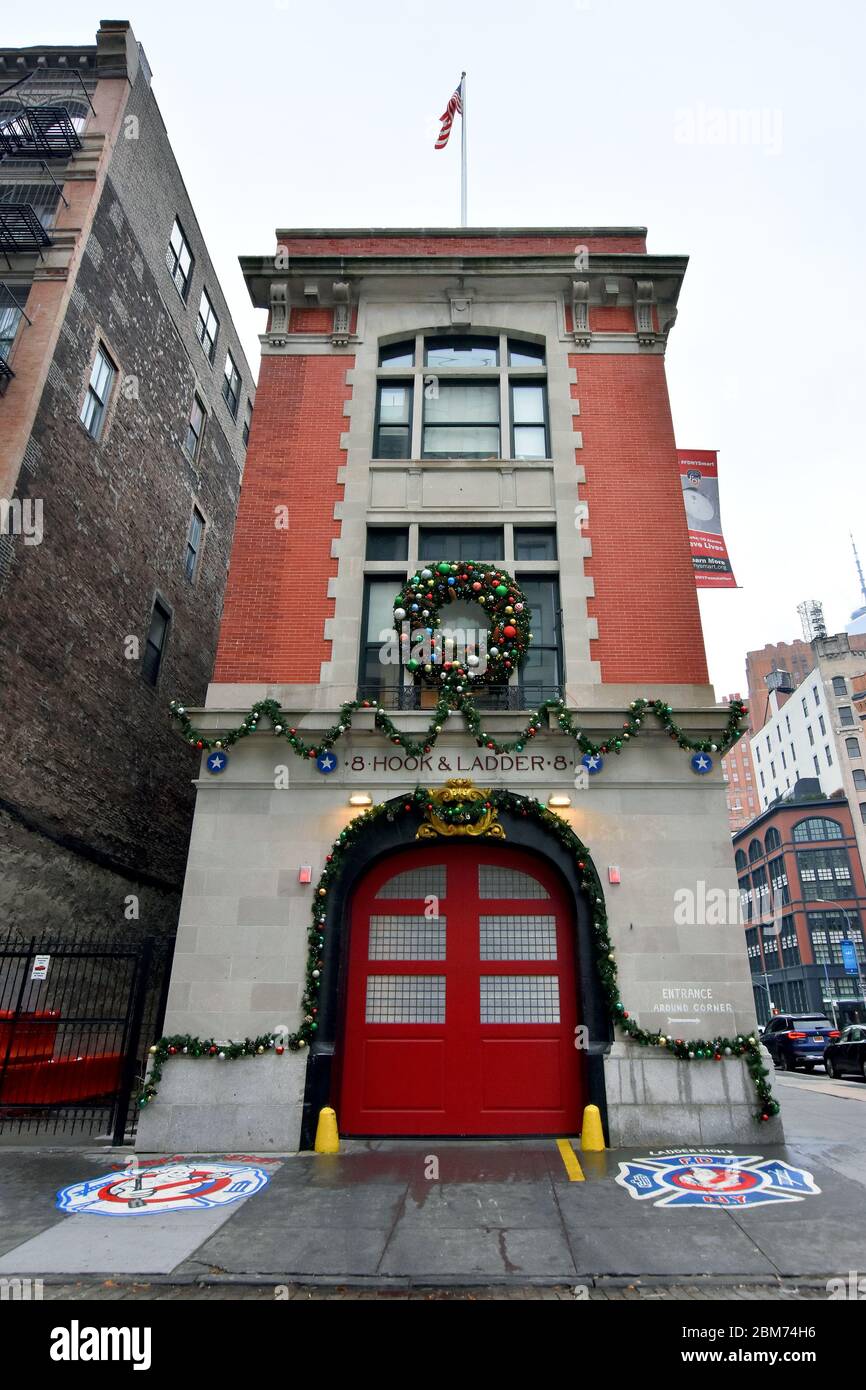 Tribeca, Manhattan, New York City, New York, New York, USA - 4 dicembre 2019. Il caminetto di Hook & Ladder Company 8, dove è stato girato il film di Ghostbusters, Tribeca Foto Stock