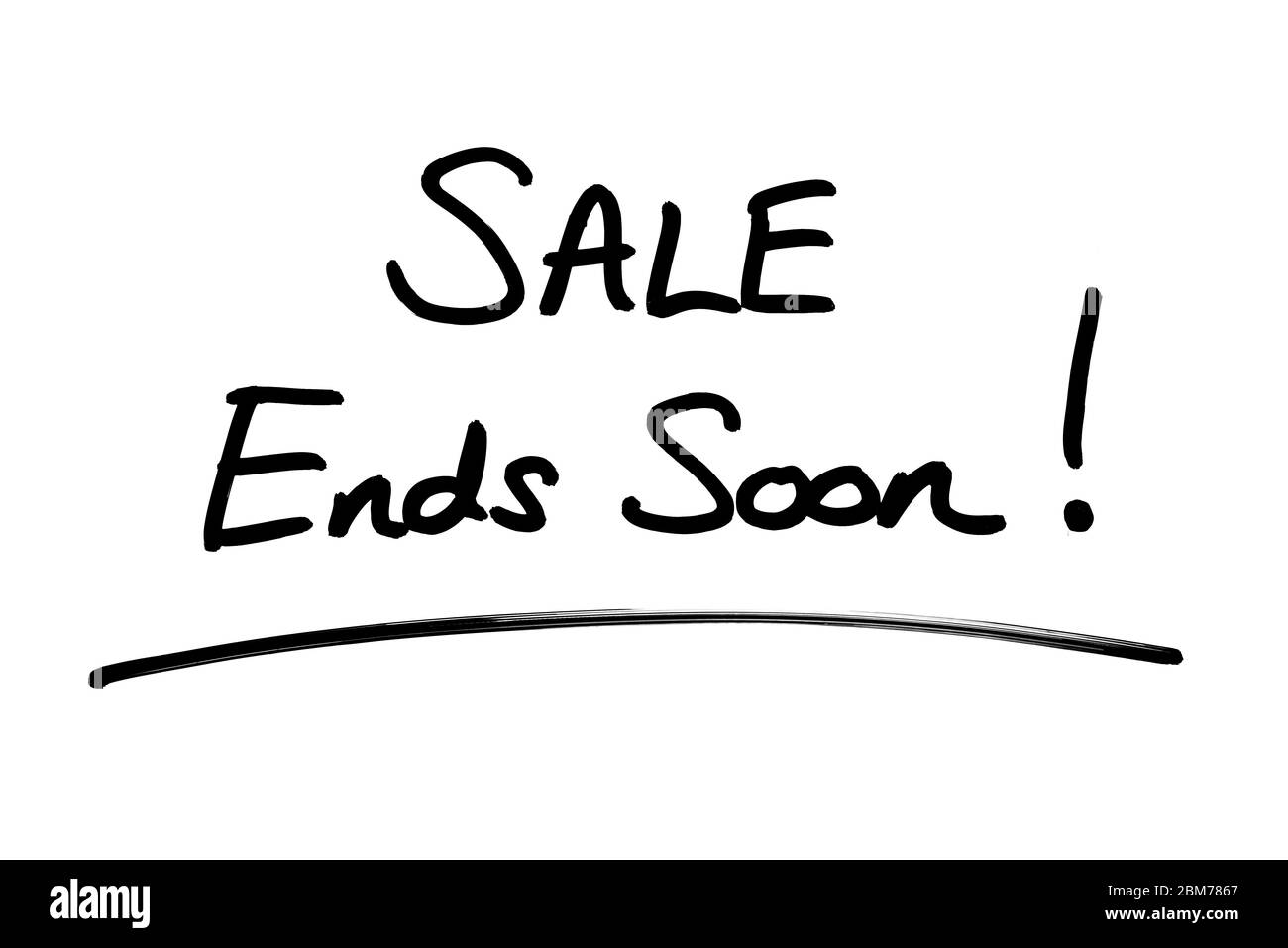 L'OFFERTA termina a breve! manoscritto su sfondo bianco. Foto Stock