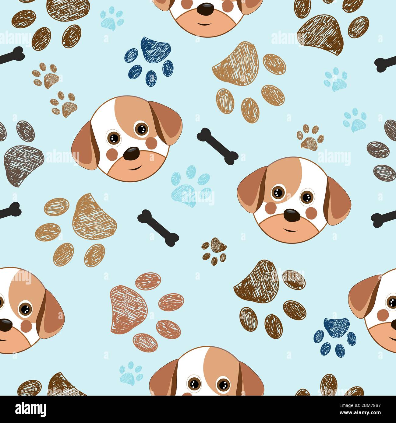 Cute cane, zampa stampa e ossa senza cuciture modello Illustrazione Vettoriale