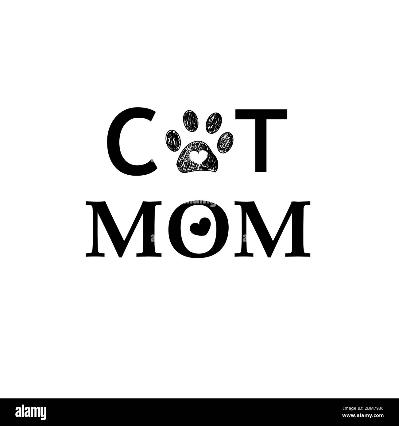 Stampa zampa nera. Testo Cat MOM. Sfondo della Giornata della mamma felice Illustrazione Vettoriale