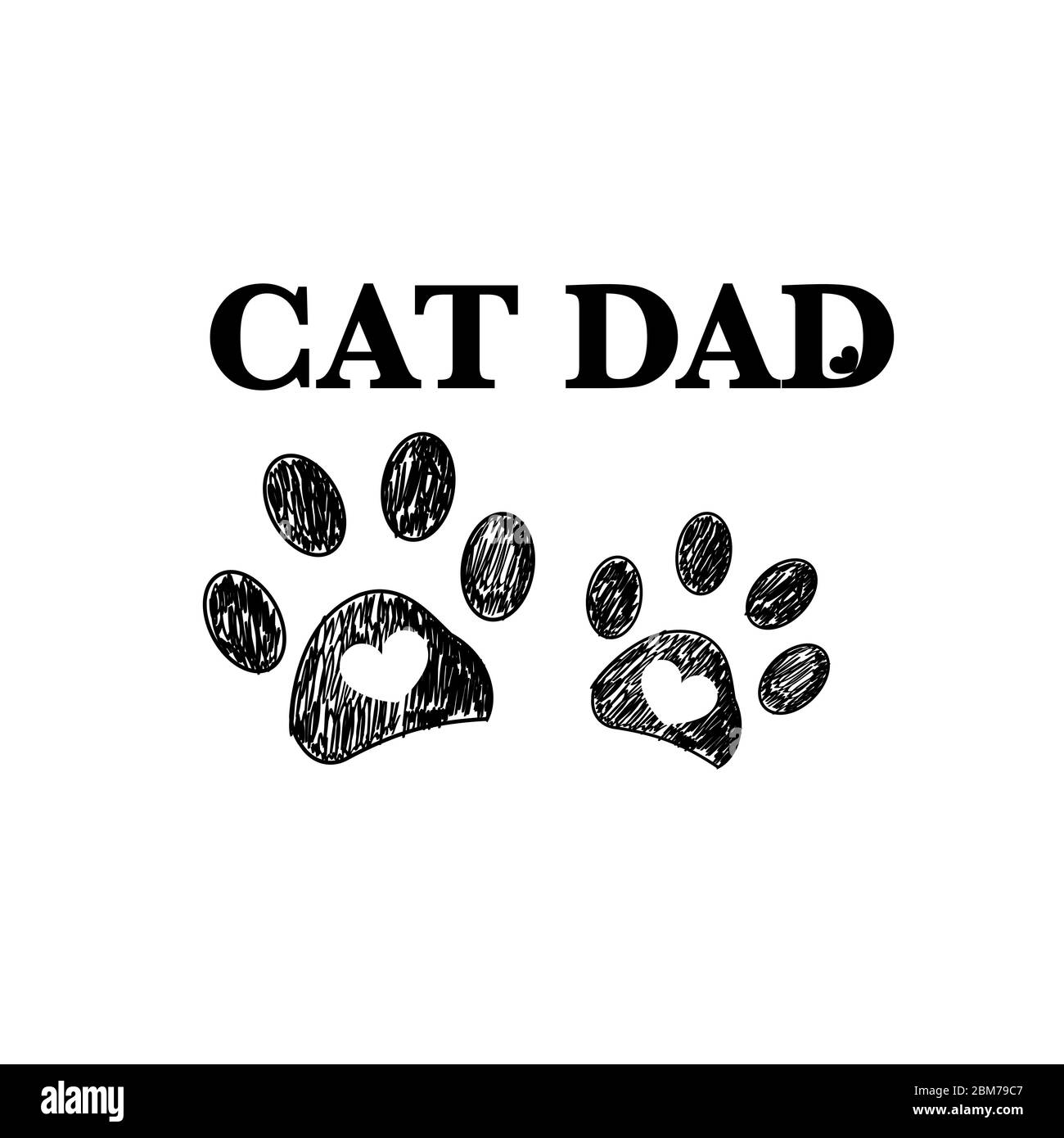 Stampa zampa nera con cuori. Testo di Cat dad. Sfondo della Giornata del Padre felice Illustrazione Vettoriale