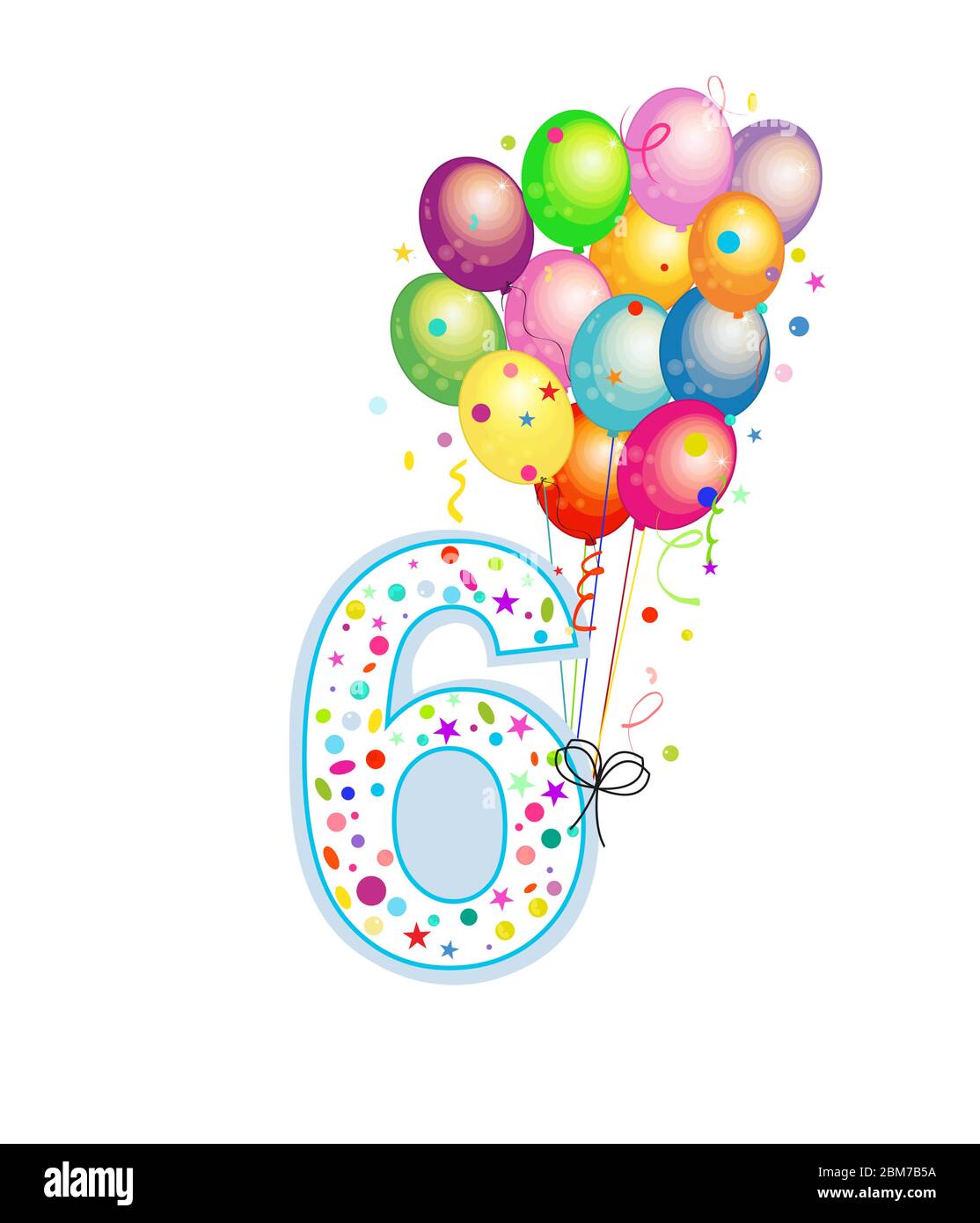 Buona candela di compleanno. Sei palloncino numerato. Palloncini colorati. Sfondo del biglietto di auguri Illustrazione Vettoriale