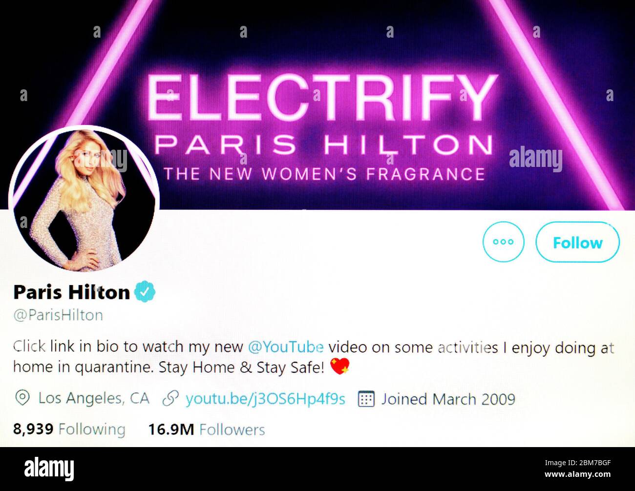 Pagina Twitter (Maggio 2020) : Paris Hilton - personalità americana dei media Foto Stock