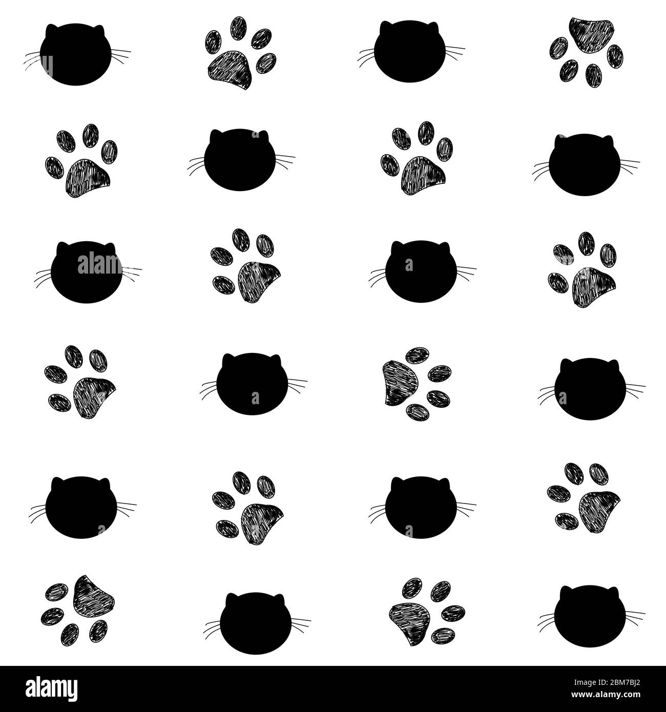 Cat e PAW stampa sfondo bianco nero Illustrazione Vettoriale