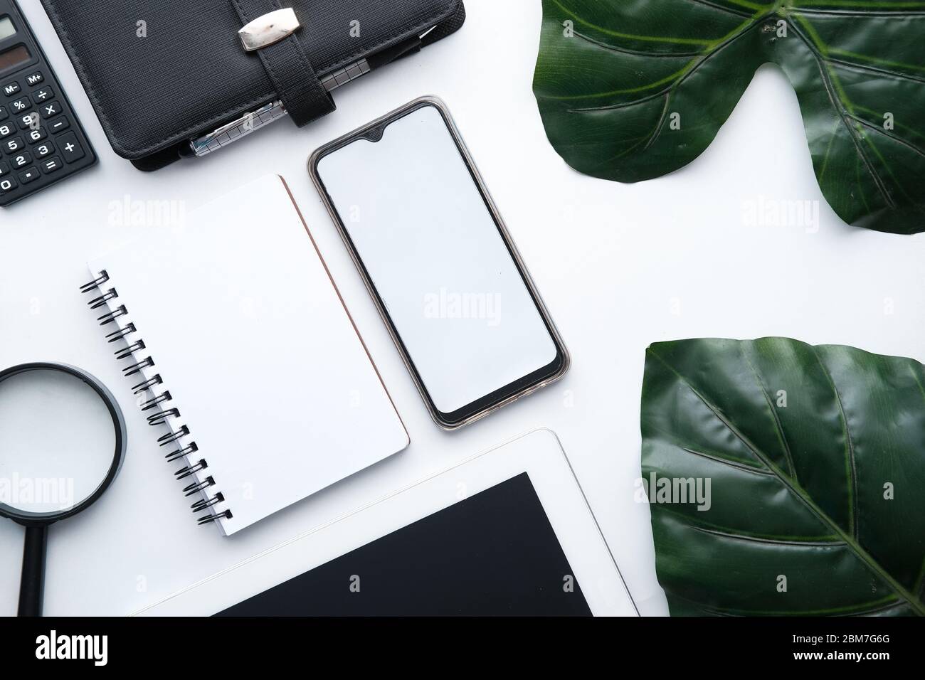 smartphone con schermo bianco su bianco. Foto Stock