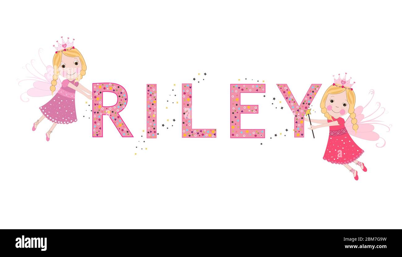 Riley nome femminile con carino vettore fiaba Illustrazione Vettoriale