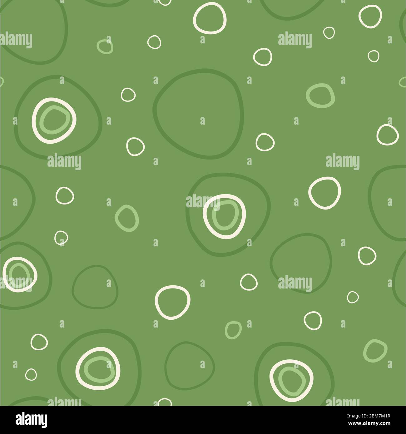 Ordinamento di cerchi circolari su sfondo verde disegno di superficie con ripetizione vettoriale senza giunture Illustrazione Vettoriale