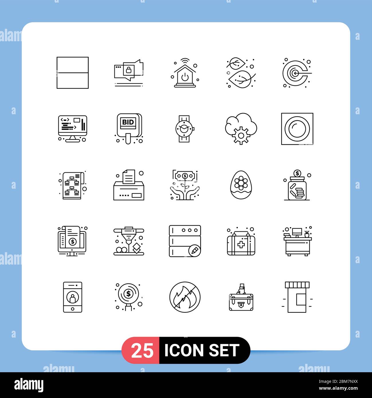 Linea di interfaccia mobile Set di 25 pittogrammi di promozione, marketing, internet delle cose, idea, natura elementi di progettazione vettoriale editabili Illustrazione Vettoriale