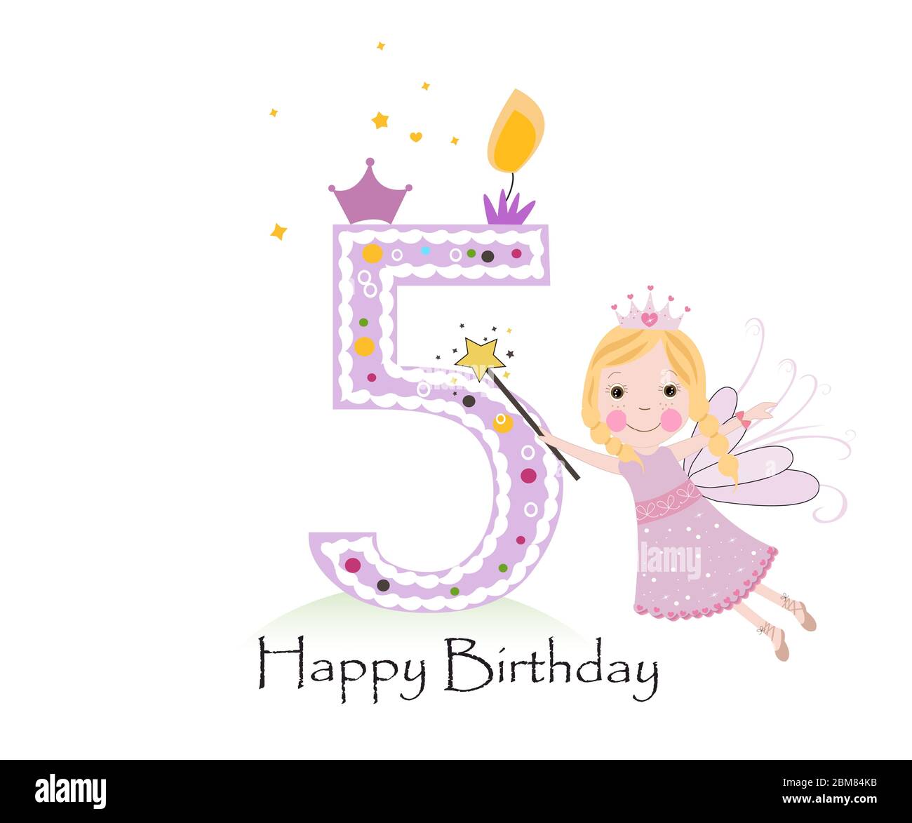Biglietto Di Auguri Per 5° Compleanno Bambina - Divertente E Carino A Tema Principessa, Con Busta, Formato 15x15 Cm