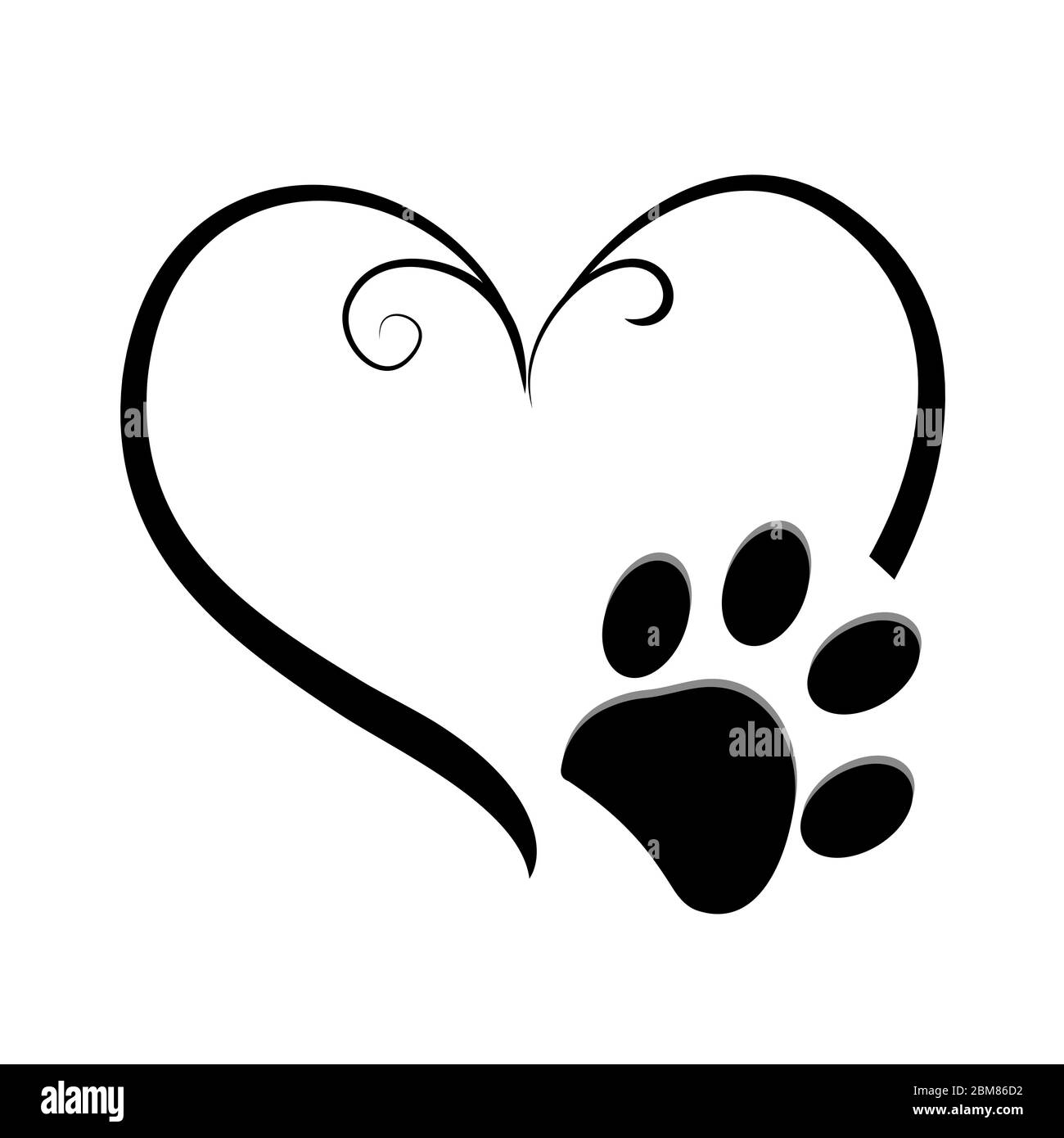 La zampa del cane stampa con il simbolo del cuore. Illustrazione vettoriale  del disegno del tatuaggio Immagine e Vettoriale - Alamy