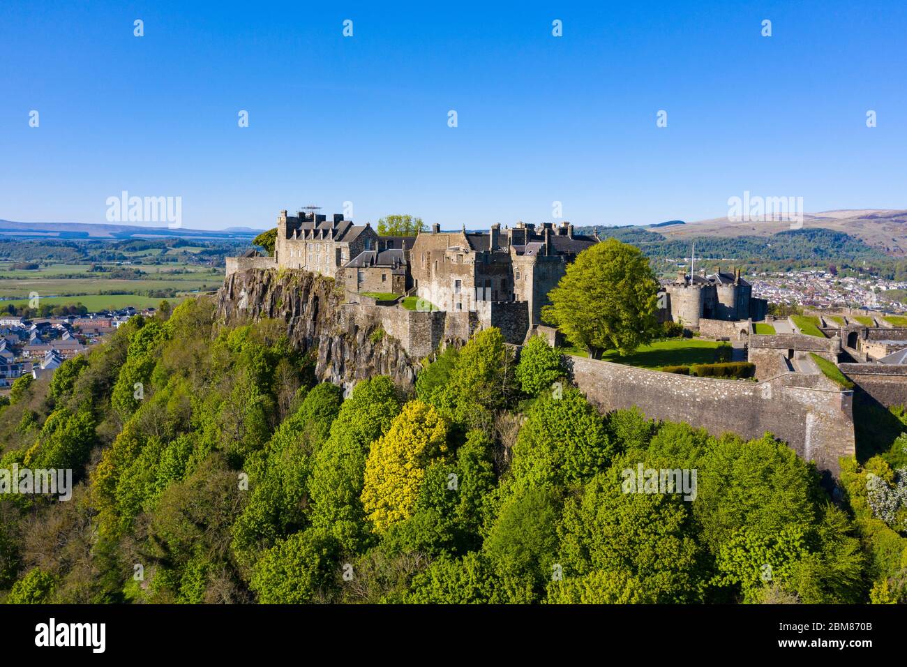 Vista aerea del Castello di Stirling, chiuso durante il blocco del Covid-19 a Stirling, Scozia, Regno Unito Foto Stock