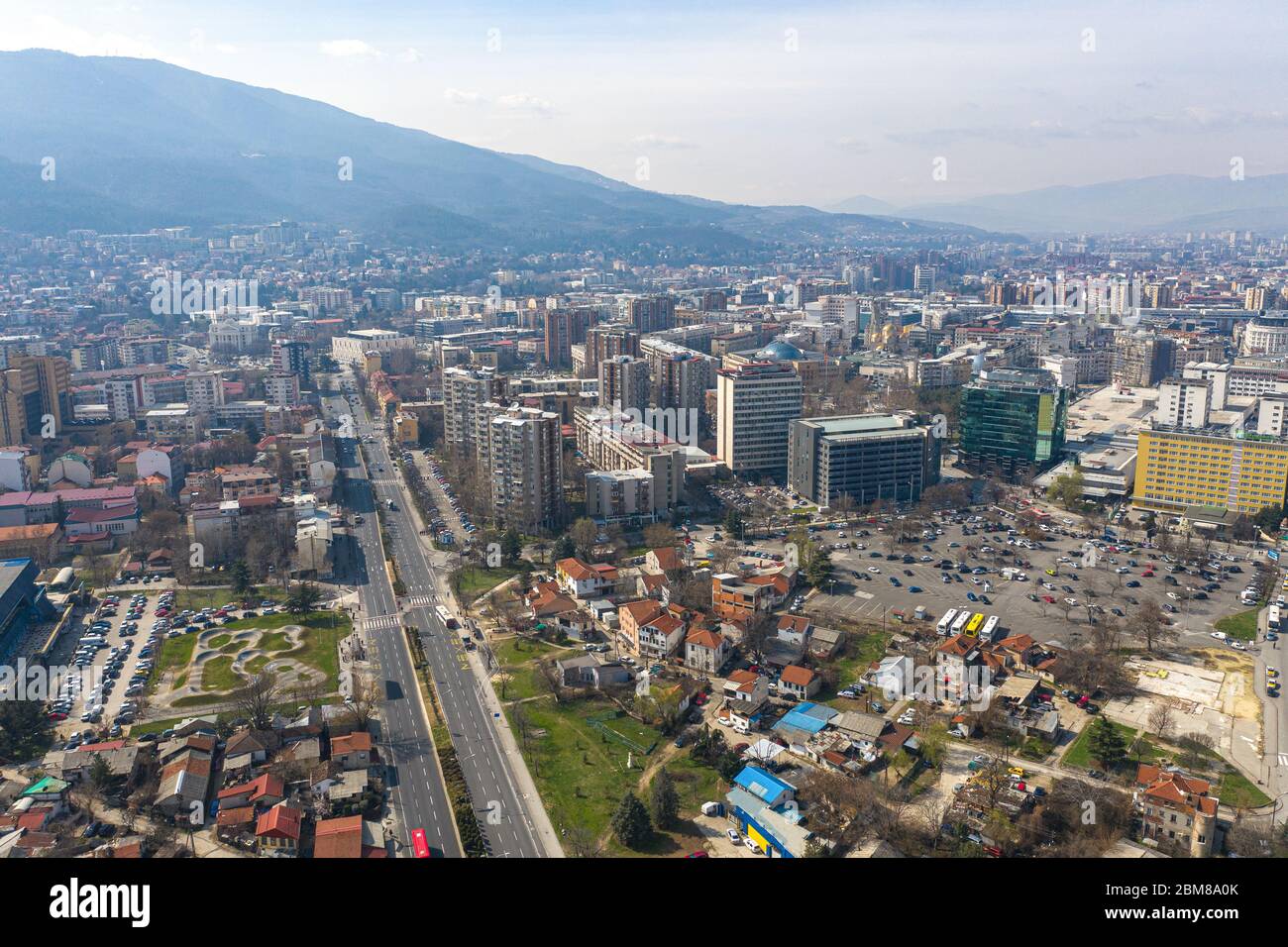 Skopje Makedonia, punto di riferimento aereo, cityskape Foto Stock
