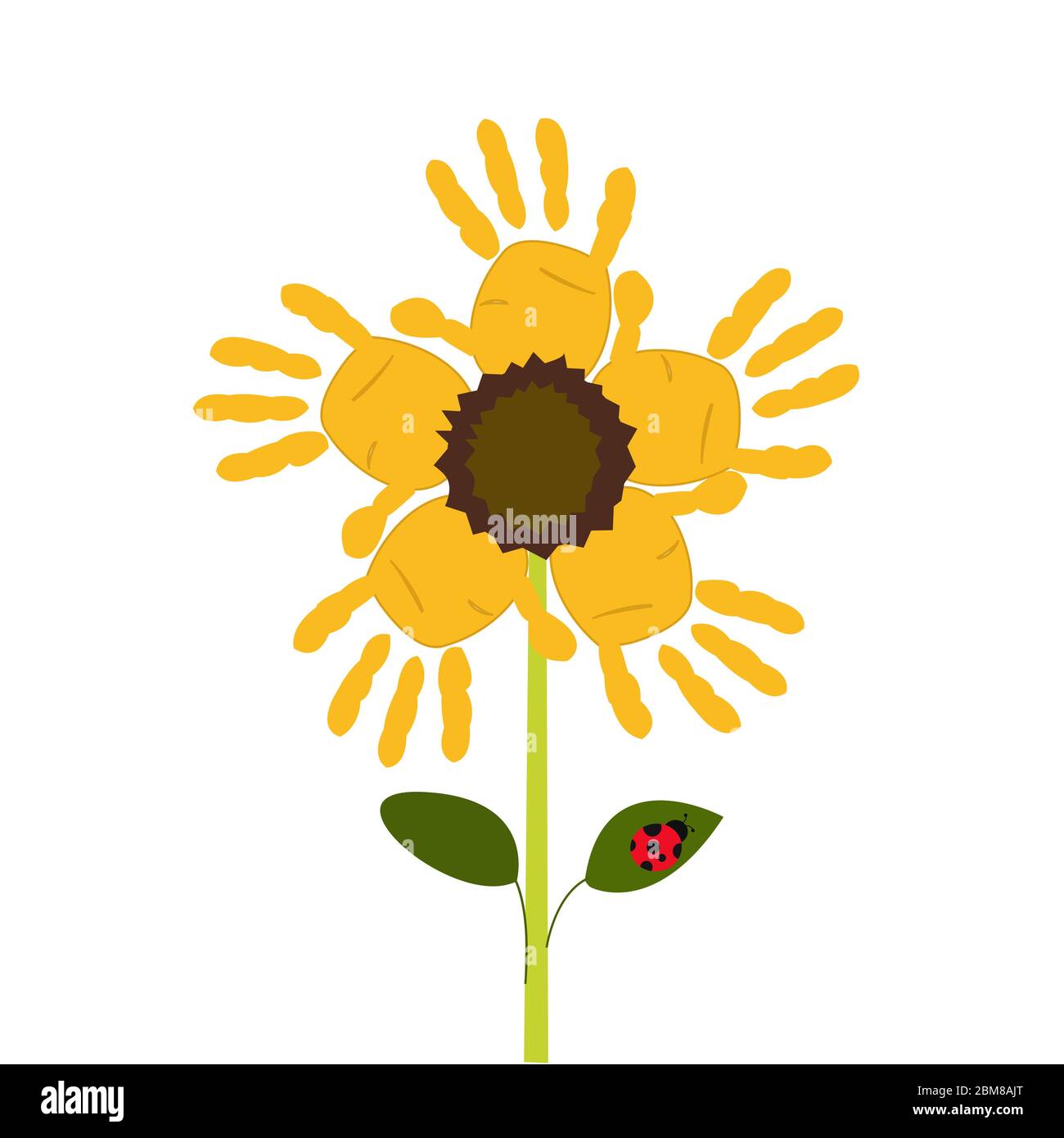 Fiore del sole con vettore di stampa della mano del bambino Illustrazione Vettoriale