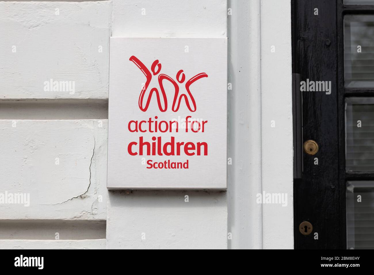 Action for Children Scotland sign, Glasgow, Scotland, UK Foto Stock