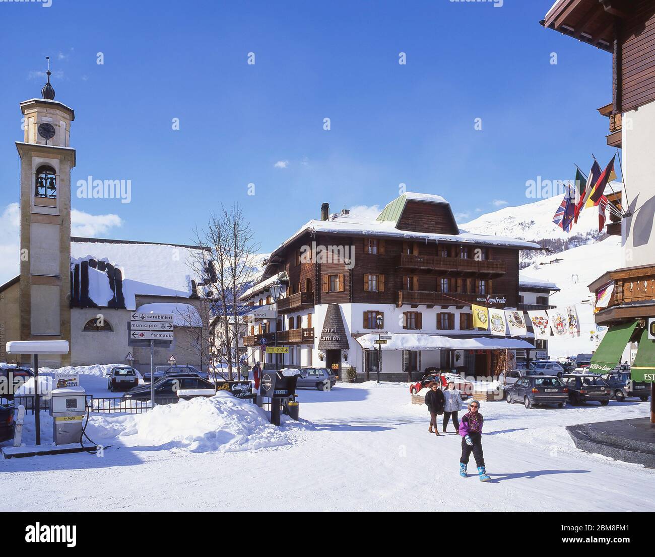 Centro storico, Livigno, alta Valtellina, Lombardia, Italia Foto Stock