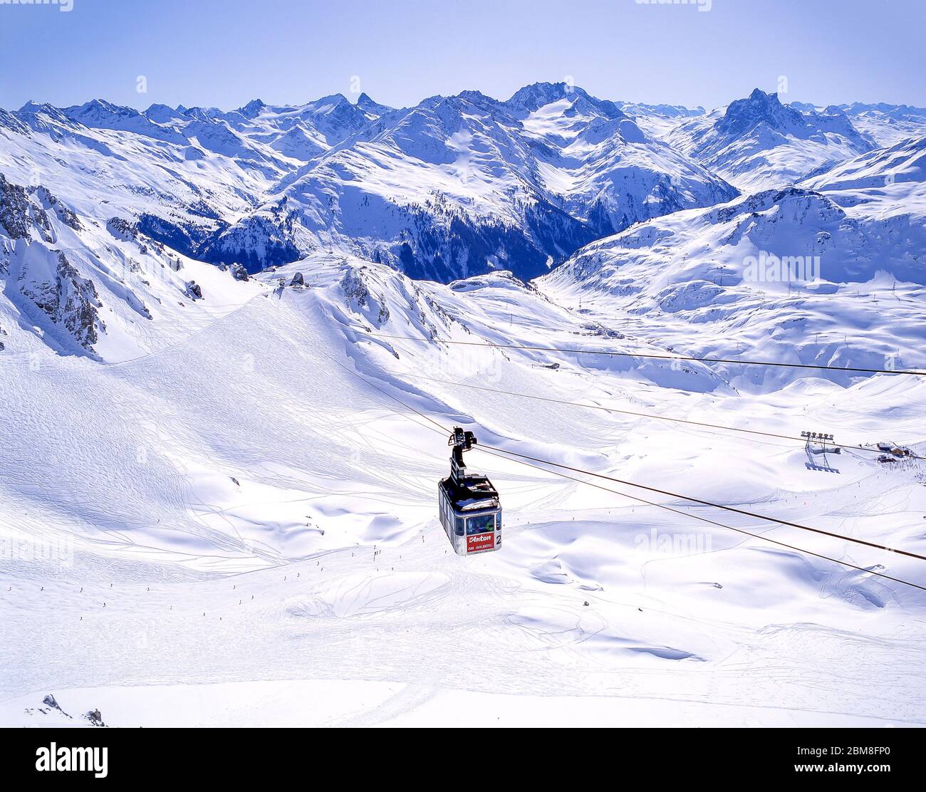 Funivia per la stazione di Valuga, St.Anton (Sankt Anton am Arlberg), Tirolo, Austria Foto Stock