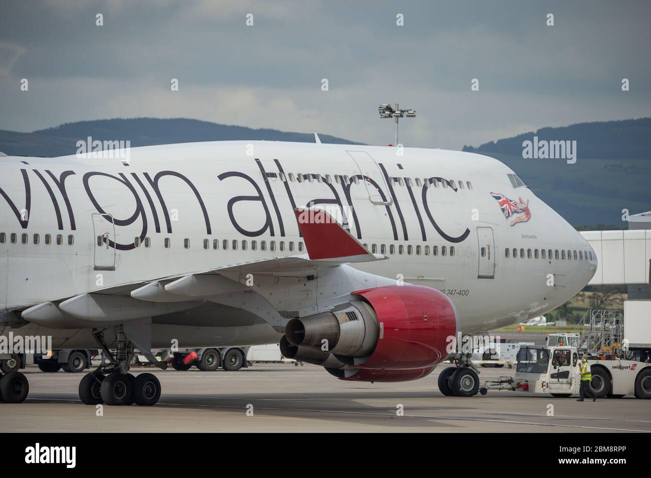 Glasgow, Regno Unito. 25 agosto 2019. Nella foto: Virgin Atlantic Boeing 747-400 reg G-VROM soprannominato Barbarella è uno dei velivoli a lunga percorrenza a grande die body della flotta di svago di Virgin. Normalmente, questo aereo copre Londra Gatwick e serve Glasgow 3 volte alla settimana. Credit: Colin Fisher/Alamy Live News. Foto Stock