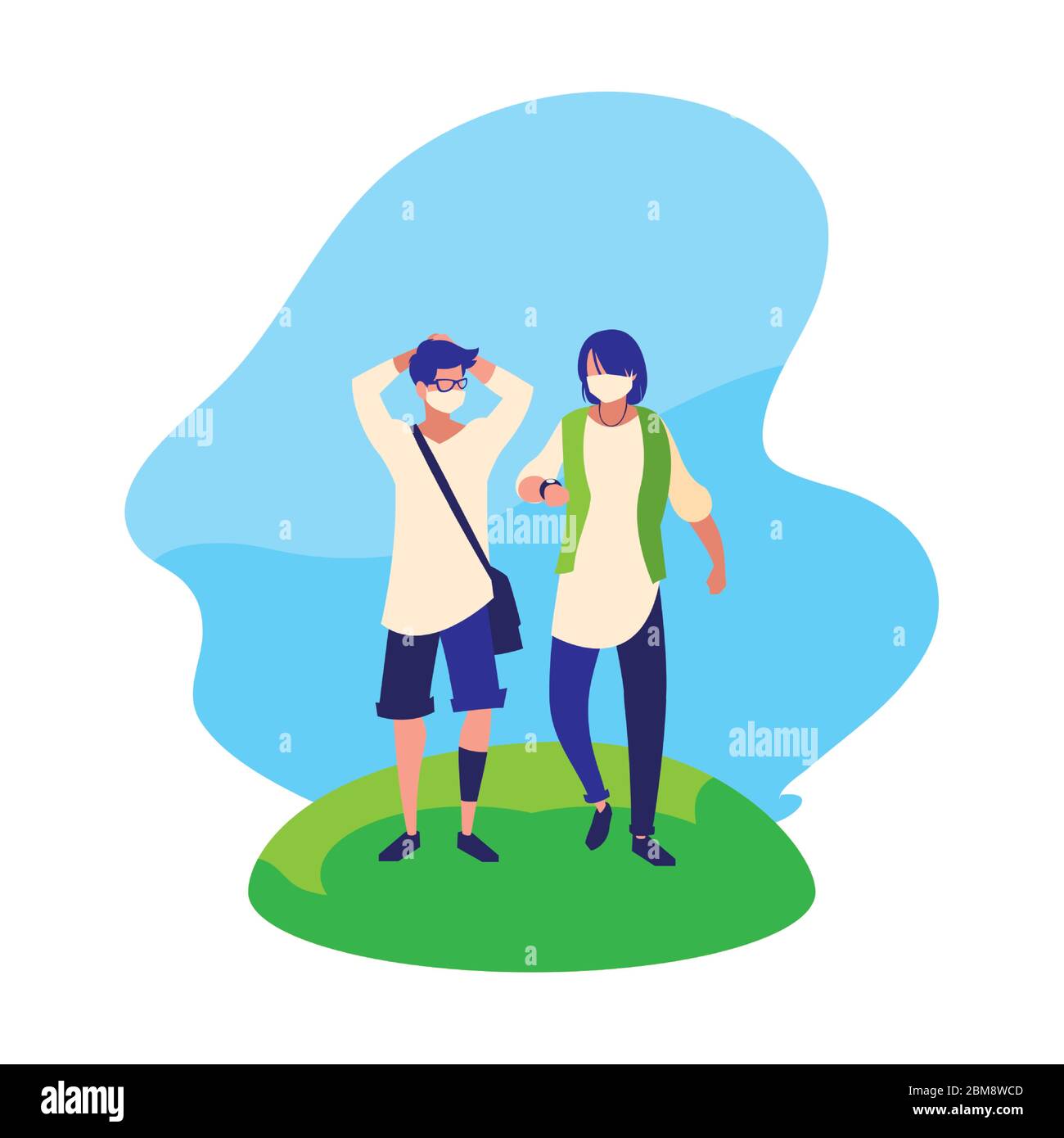 Avatar uomo con maschere fuori dal disegno del tema del virus Covid 19 illustrazione vettoriale Illustrazione Vettoriale