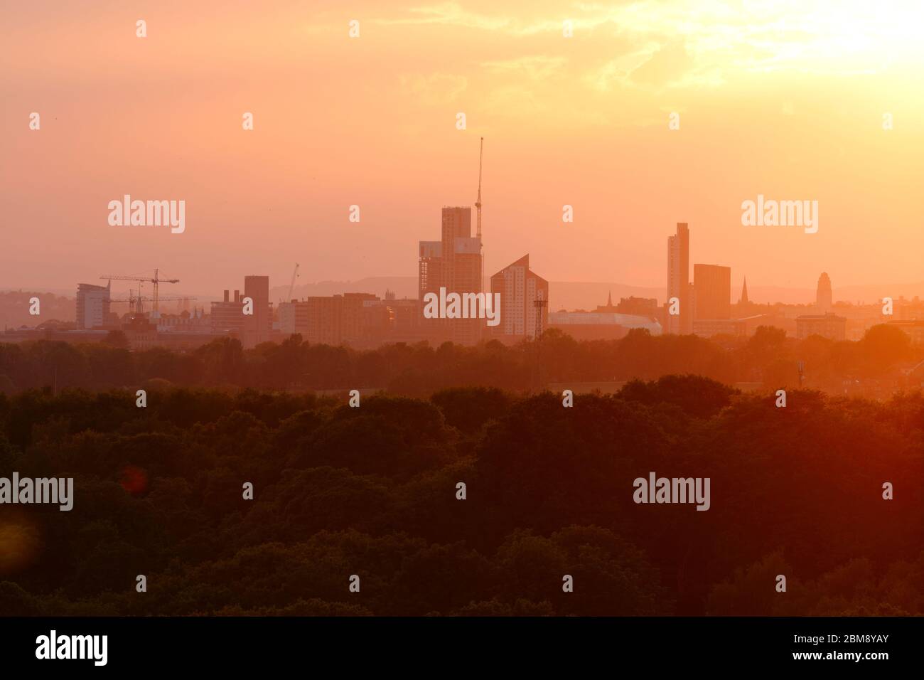 Centro di Leeds al tramonto Foto Stock