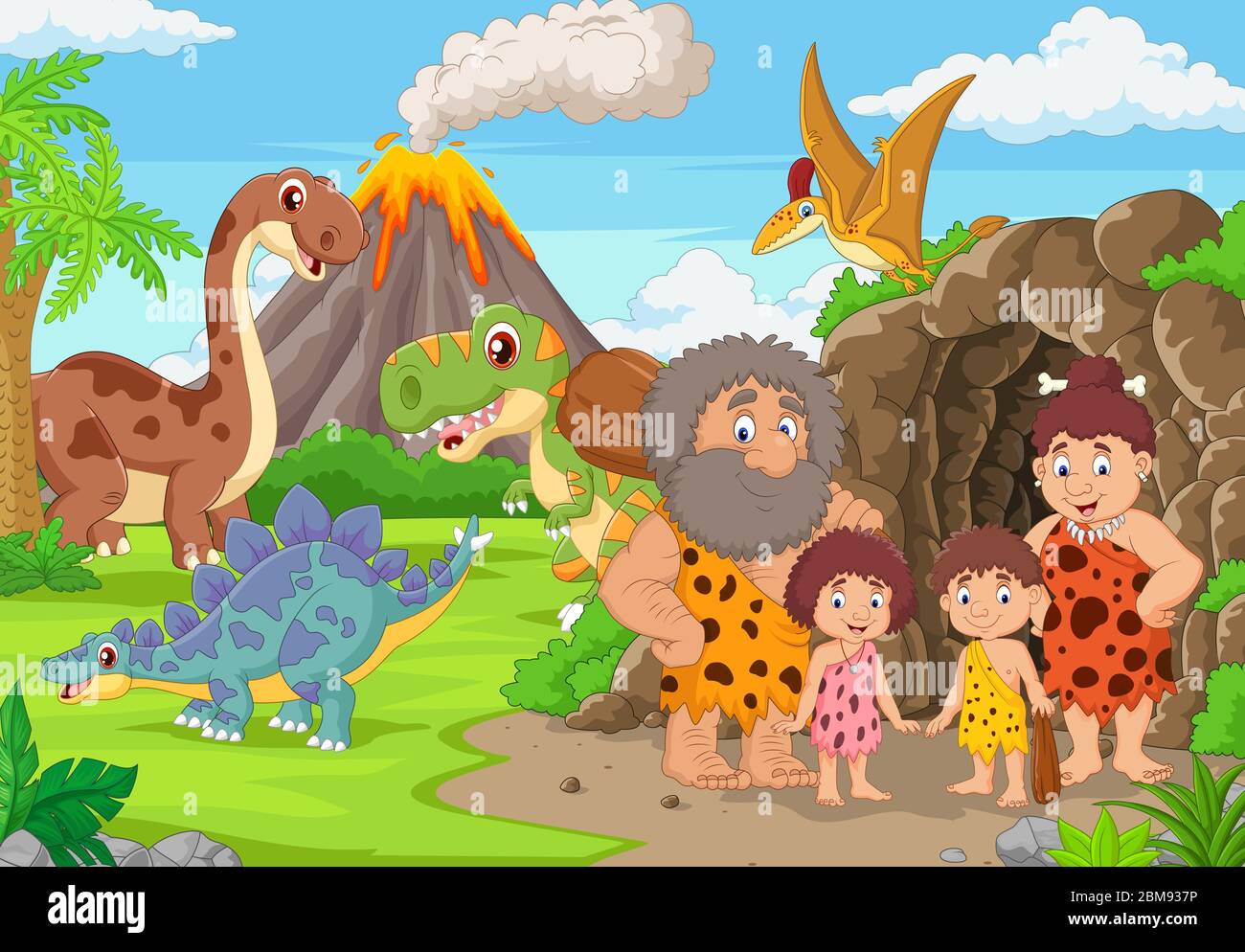 Gruppo di cavemen e dinosauri cartoni animati nella foresta Immagine e  Vettoriale - Alamy