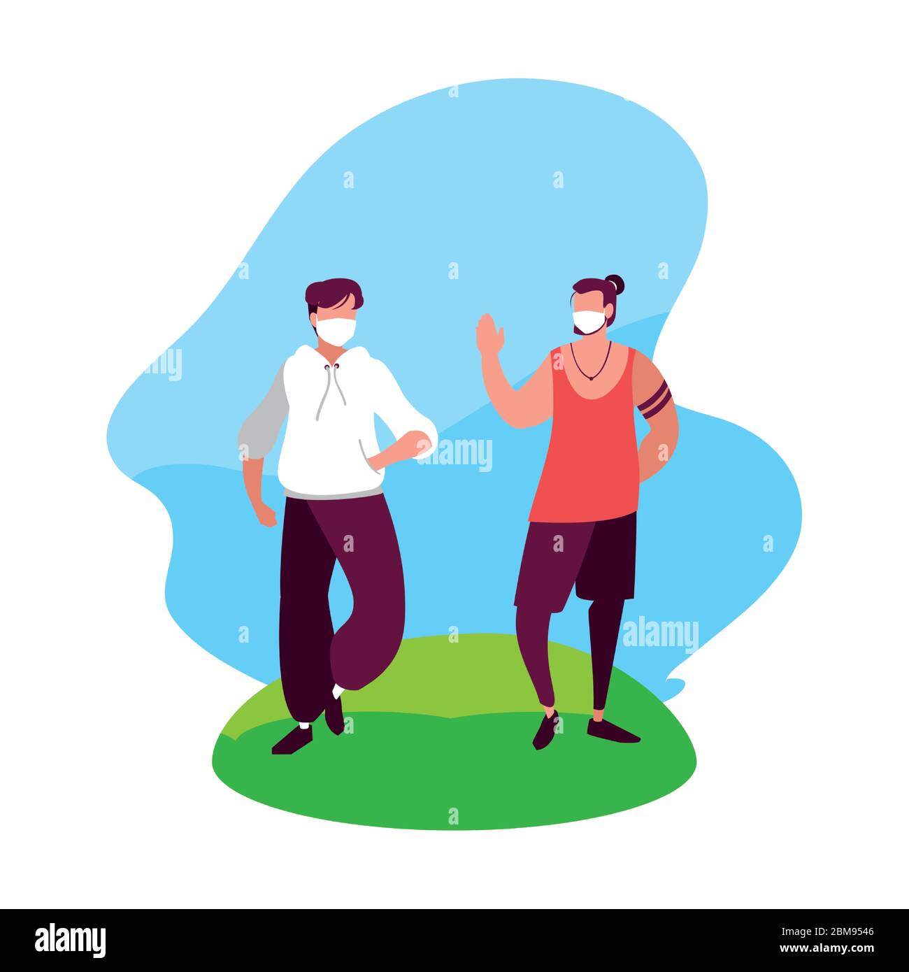 Avatar uomo con maschere fuori dal disegno del tema del virus Covid 19 illustrazione vettoriale Illustrazione Vettoriale