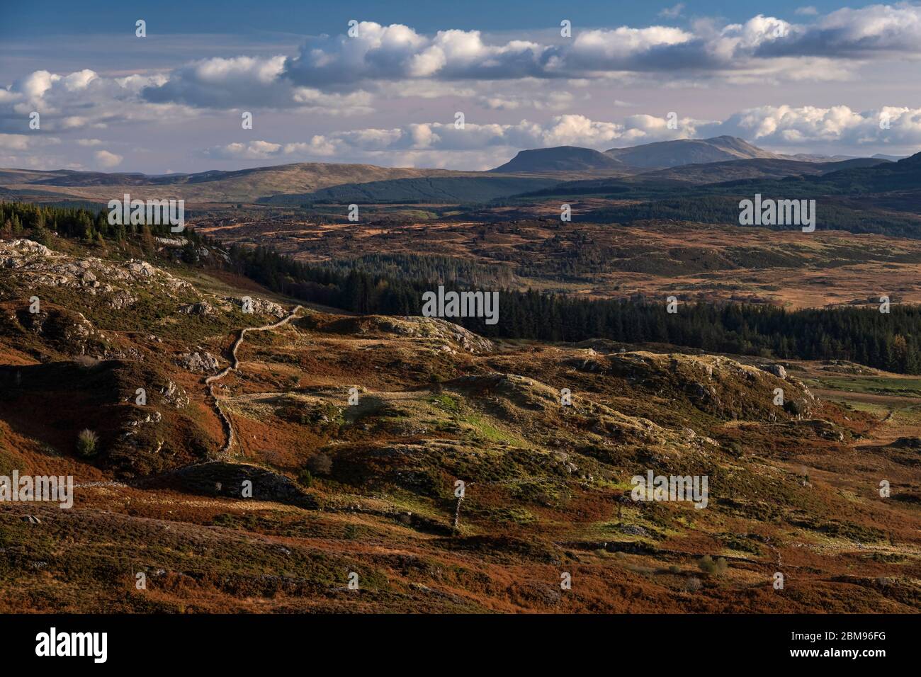 Cadair Idris distante dalla vetta del Crimpiau in autunno, Snowdonia National Park, Galles del Nord, Regno Unito Foto Stock