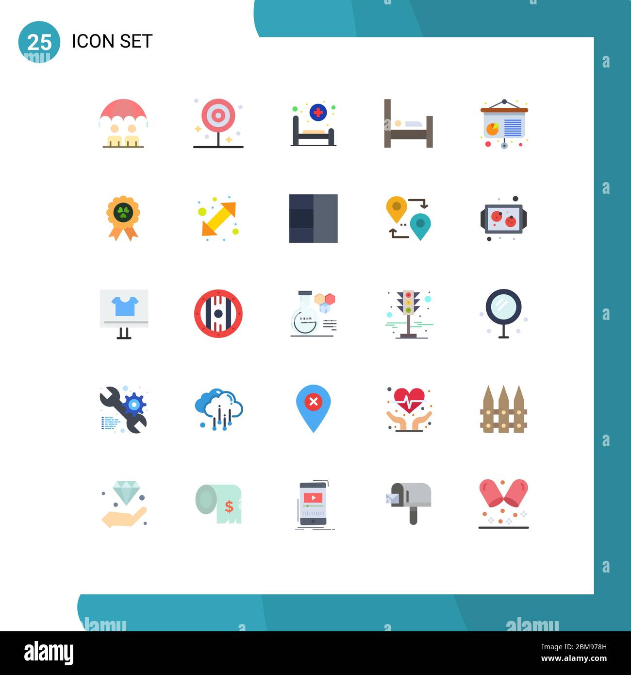 25 Flat Color Concept per siti web Mobile and Apps Chart, persone, lollipop, hotel, cura elementi di design vettoriale editabili Illustrazione Vettoriale
