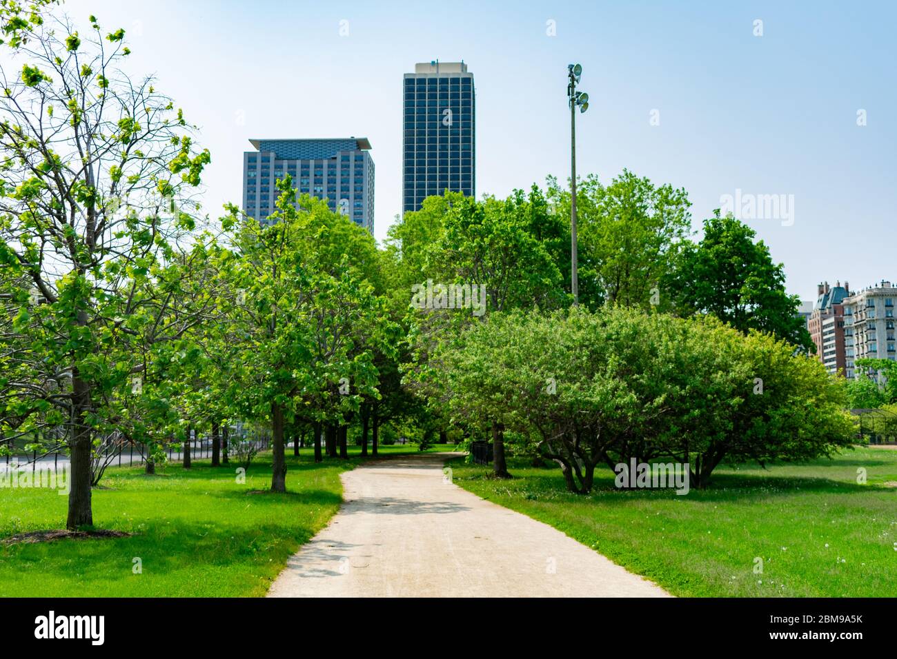 Green Path verso il centro di Lincoln Park Chicago Foto Stock