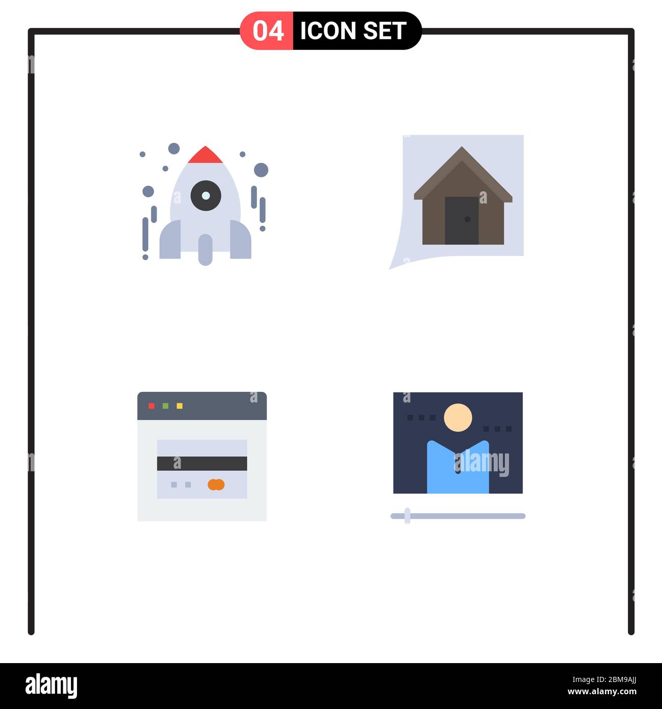 Pacchetto interfaccia utente di 4 icone base Flat di istruzione, casa, scuola, contattaci, scheda Editable Vector Design Elements Illustrazione Vettoriale
