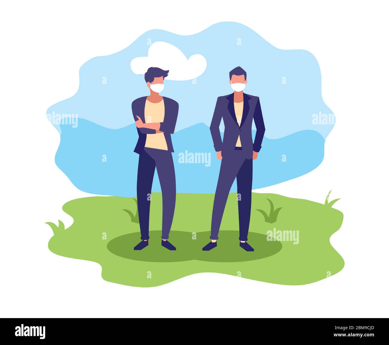 Avatar uomo con maschere fuori dal disegno del tema del virus Covid 19 illustrazione vettoriale Illustrazione Vettoriale