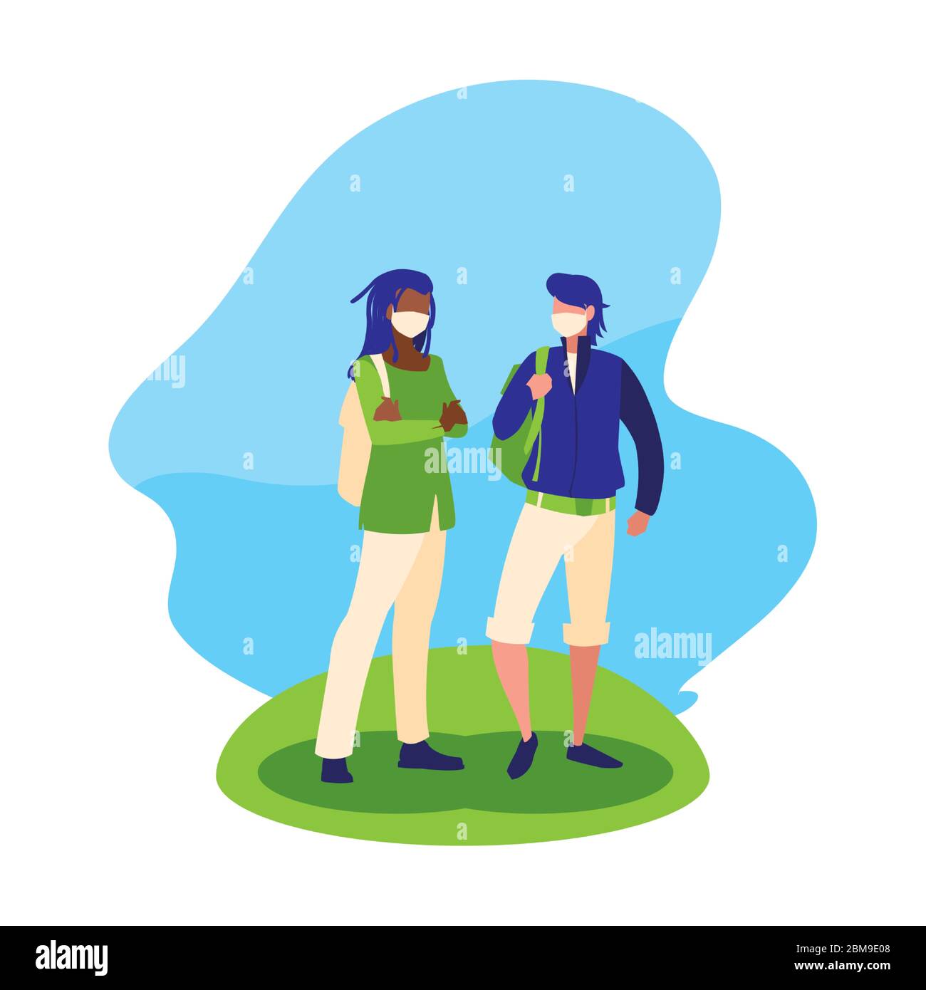 Avatar uomo con maschere fuori dal disegno del tema del virus Covid 19 illustrazione vettoriale Illustrazione Vettoriale