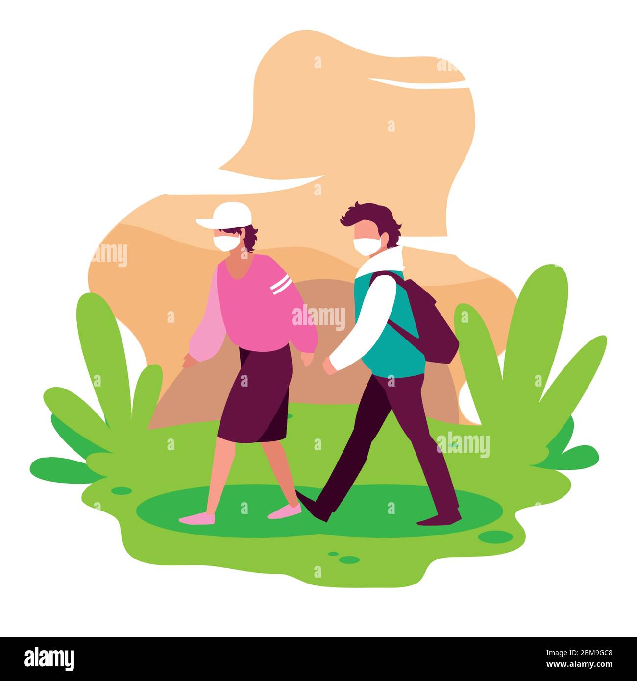 Avatar uomo con maschere fuori dal disegno del tema del virus Covid 19 illustrazione vettoriale Illustrazione Vettoriale