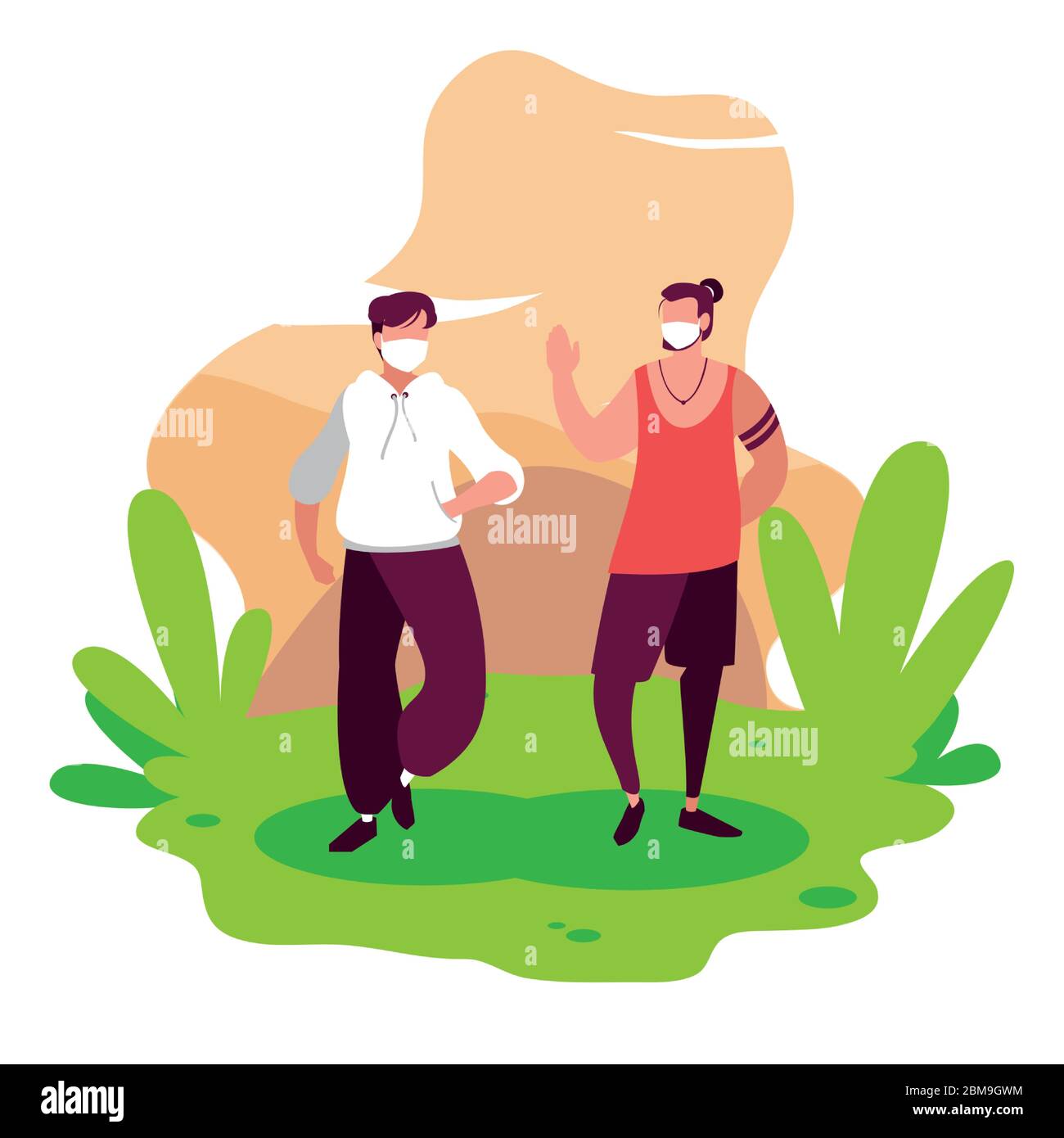 Avatar uomo con maschere fuori dal disegno del tema del virus Covid 19 illustrazione vettoriale Illustrazione Vettoriale