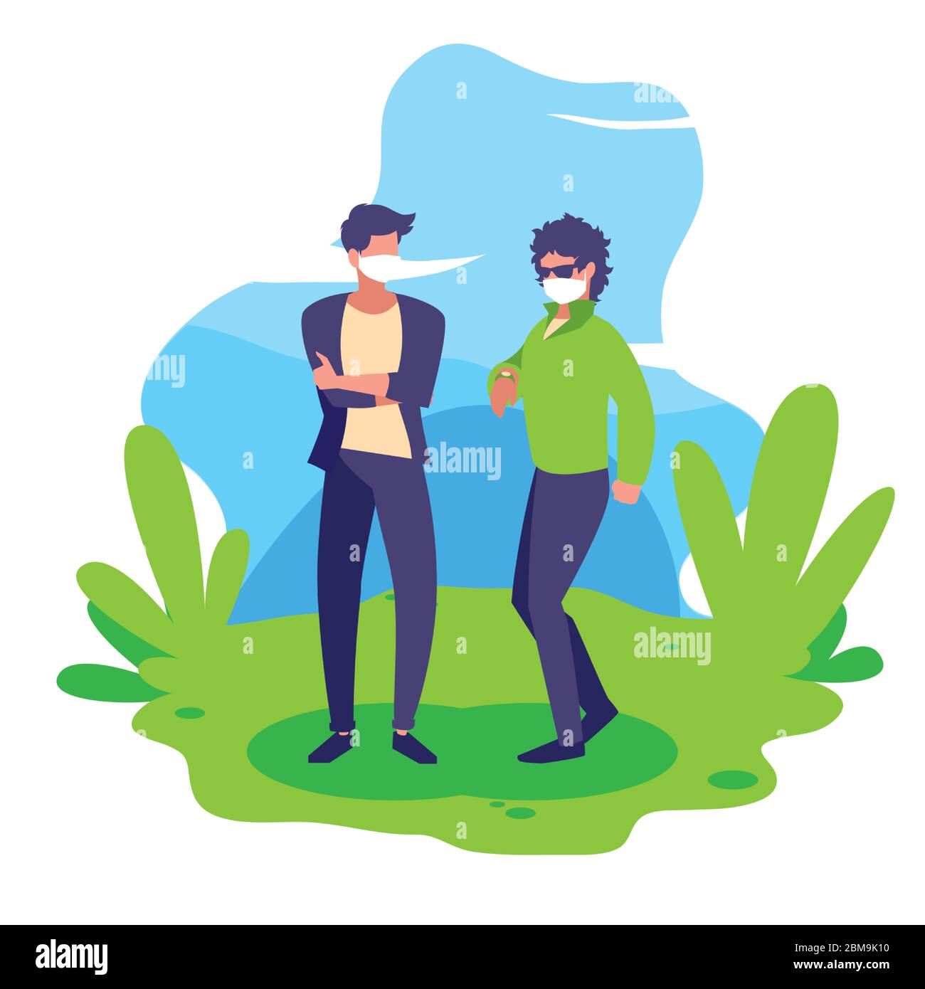 Avatar uomo con maschere fuori dal disegno del tema del virus Covid 19 illustrazione vettoriale Illustrazione Vettoriale