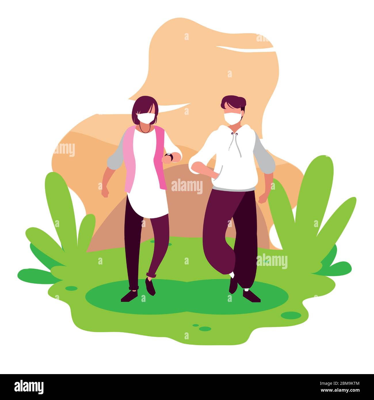 Avatar uomo con maschere fuori dal disegno del tema del virus Covid 19 illustrazione vettoriale Illustrazione Vettoriale