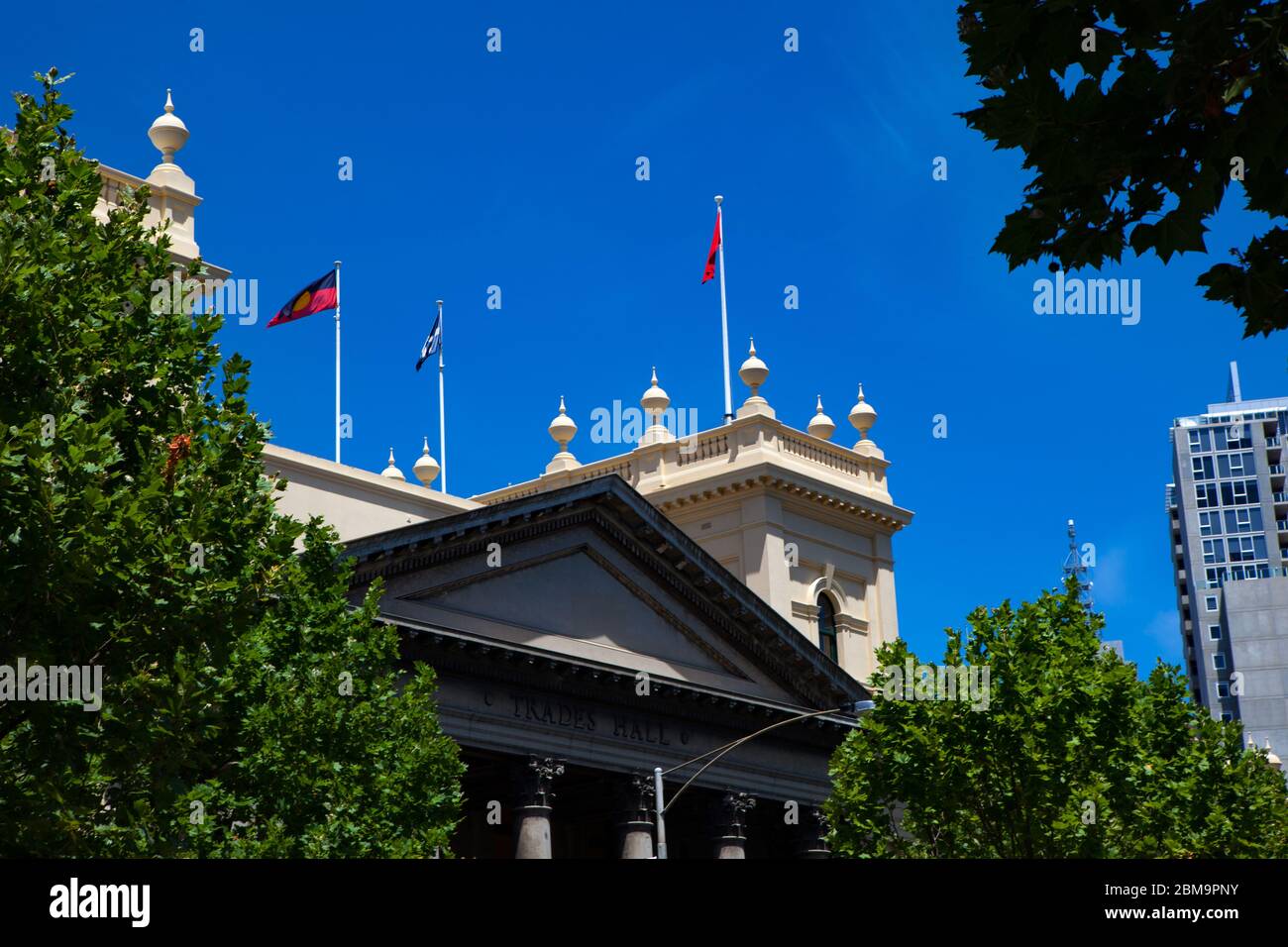 Melbourne Trades Hall, o Victorian Trades Hall Council, Melbourne, è il più antico edificio sindacale del mondo. È il luogo di nascita delle organizzazioni Foto Stock