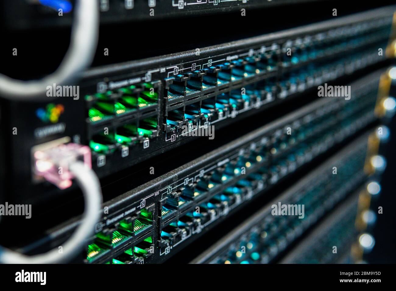 Switch hub di rete senza cavo patch. Primo piano Foto Stock