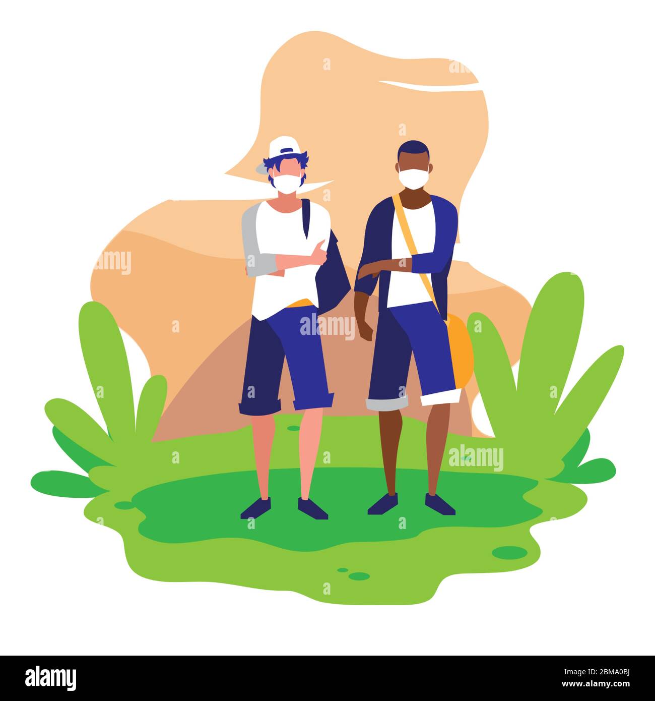 Avatar uomo con maschere fuori dal disegno del tema del virus Covid 19 illustrazione vettoriale Illustrazione Vettoriale