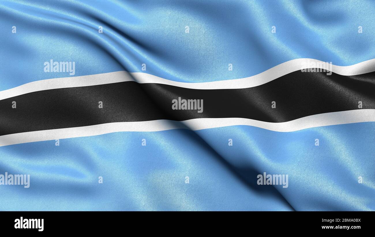 Illustrazione 3D della bandiera del Botswana che ondeggiava nel vento. Foto Stock